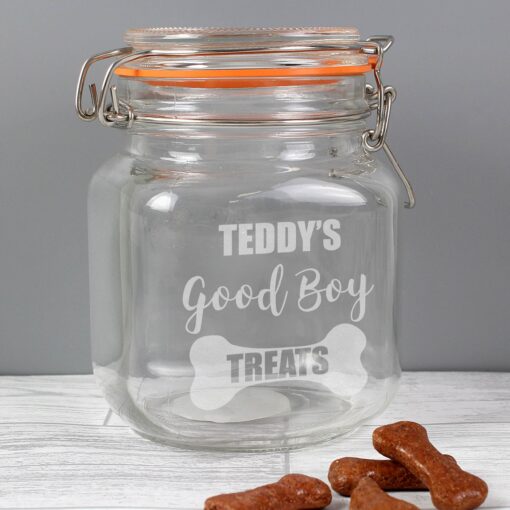 (product) Personalised Good Boy Treats Glass Kilner Jar