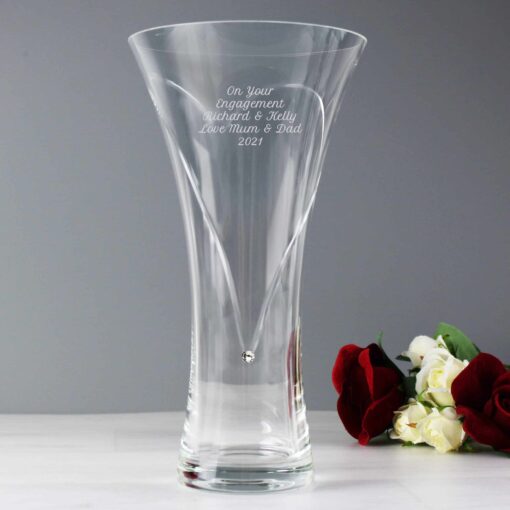 (product) Personalised Large Hand Cut Diamante Heart Vase