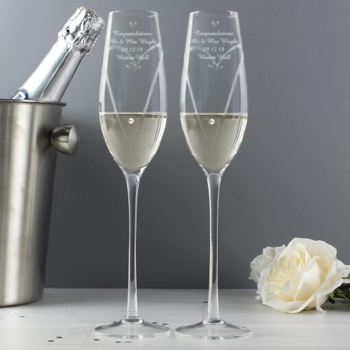 (product) Personalised Hand Cut Little Hearts Pair of Flutes with Gift Box