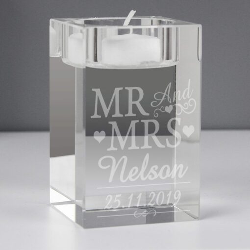 (product) Personalised Mr & Mrs Glass Tea Light Candle Holder