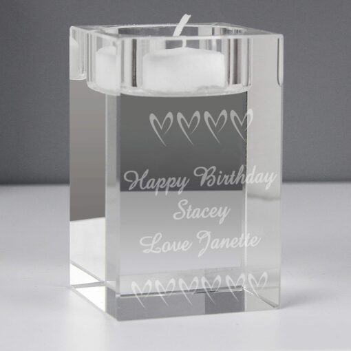 (product) Personalised Small Hearts Glass Tea Light Candle Holder