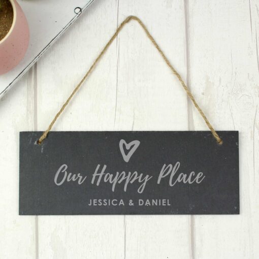 (product) Personalised Our Happy Place Hanging Slate Plaque