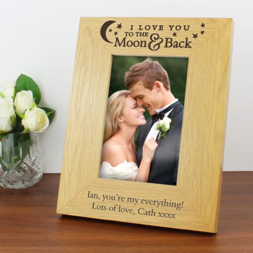 (product) Personalised 'To the Moon and Back' 4x6 Oak Finish Photo Frame