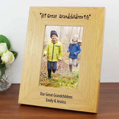 (product) Personalised Great Grandchildren 4x6 Oak Finish Photo Frame