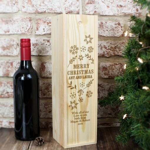 (product) Personalised Christmas Frost Wooden Wine Bottle Box