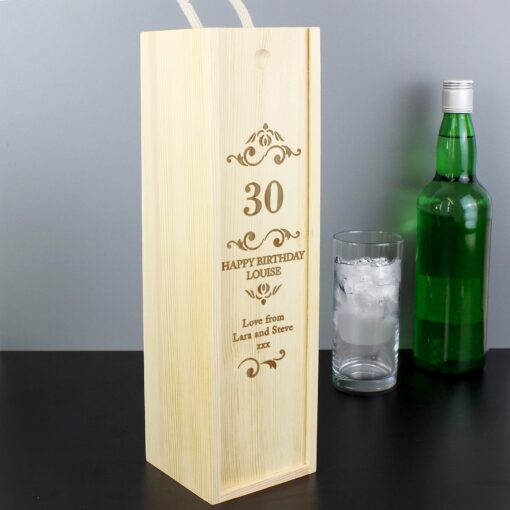 (product) Personalised Elegant Number Wooden Wine Bottle Box