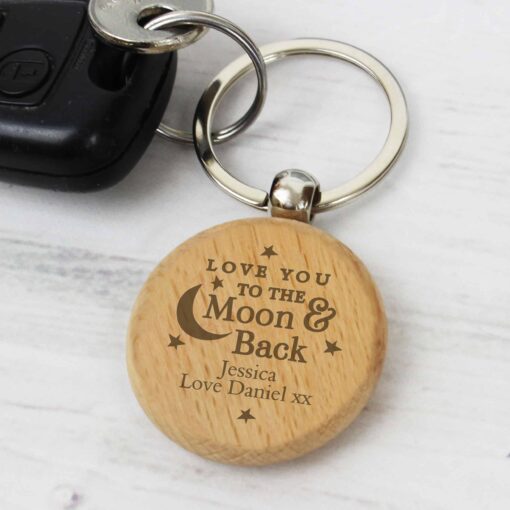 (product) Personalised Moon & Back Wooden Keyring
