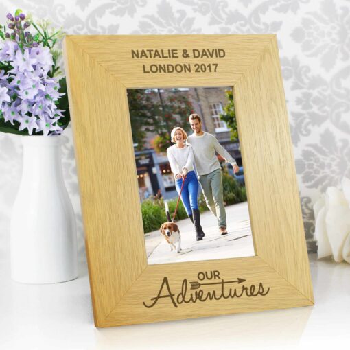 (product) Personalised Our Adventures 4x6 Oak Finish Photo Frame
