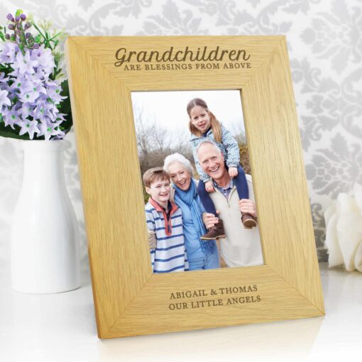 (product) Personalised "Grandchildren Are A Blessing" 4x6 Oak Finish Photo Frame