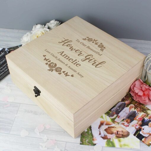 (product) Personalised Any Role 'Floral Watercolour Wedding' Large Wooden Keepsake Box