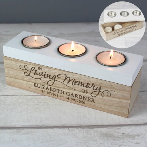 (product) Personalised In Loving Memory Triple Tea Light Box