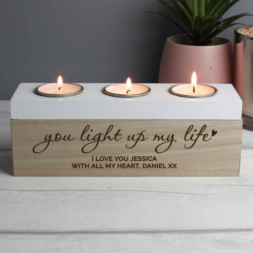 (product) Personalised You Light Up My Life Triple Tea Light Box