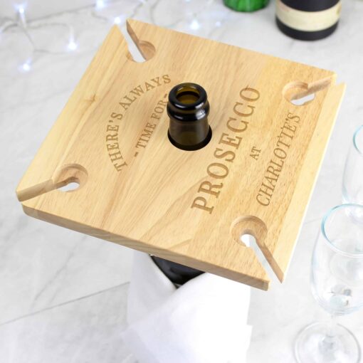 (product) Personalised Four Prosecco Flute Holder & Bottle Butler