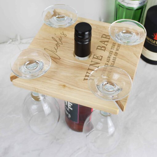 (product) Personalised Free Text Four Wine Glass Holder & Bottle Butler