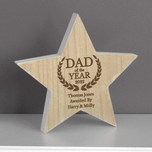 Dad of the Year Rustic Wooden Star Decoration