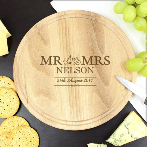 (product) Personalised Mr & Mrs Round Chopping Board