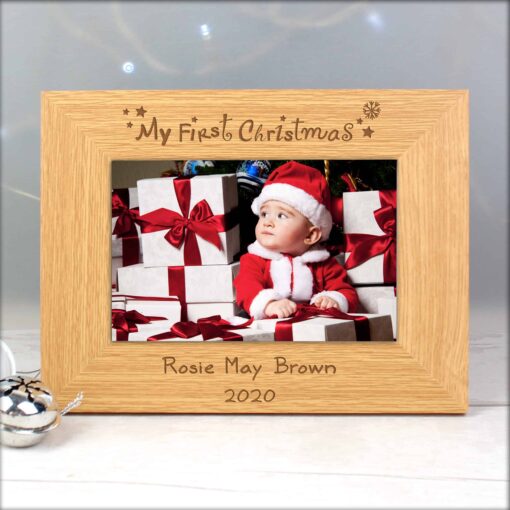 (product) Personalised Oak Finish 6x4 My First Christmas Photo Frame