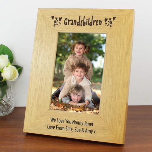(product) Personalised Oak Finish 4x6 Grandchildren Photo Frame