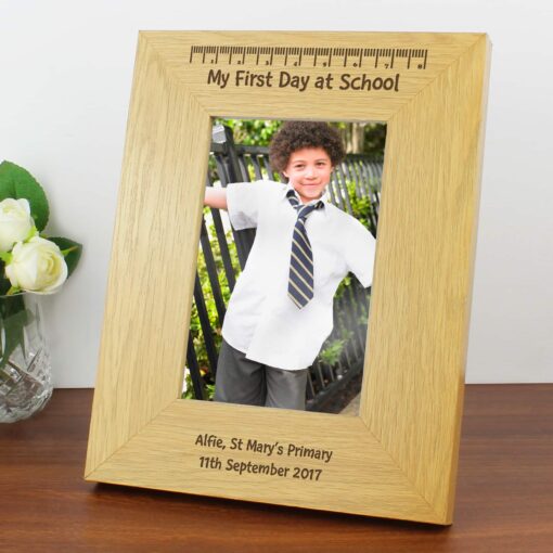 (product) Personalised Oak Finish 4x6 My First Day At School Photo Frame