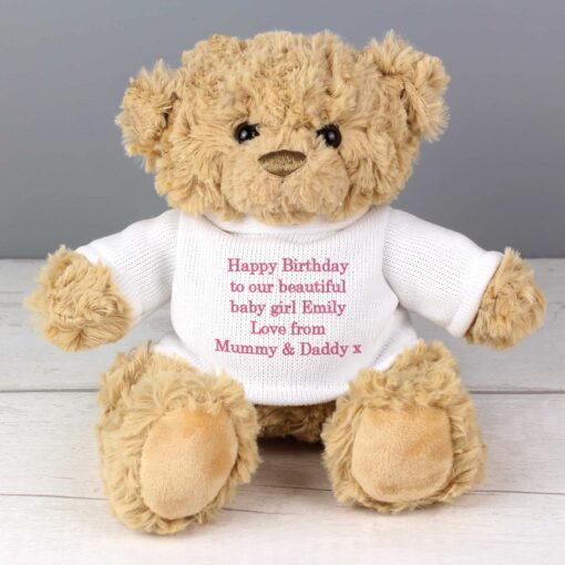 (product) Personalised Message Teddy Bear - Pink