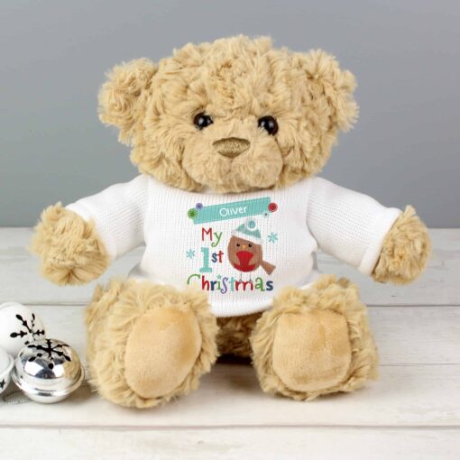 (product) Personalised Felt Stitch Robin 'My 1st Christmas' Teddy Bear