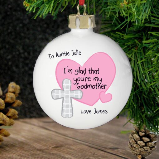 (product) Personalised Godmother Bauble Pink