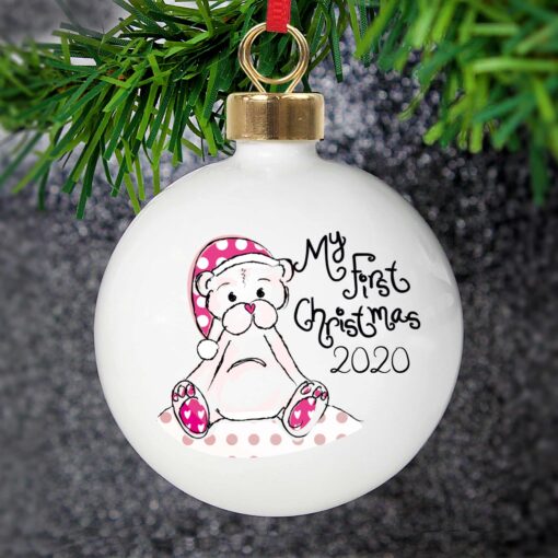 (product) Personalised Cute Teddy My 1st Xmas Bauble