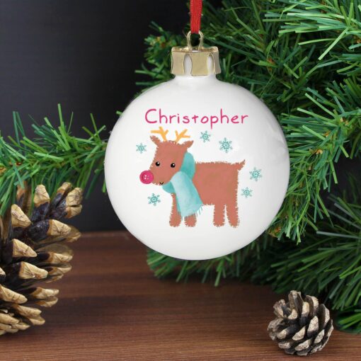 (product) Personalised Felt Stitch Reindeer Bauble