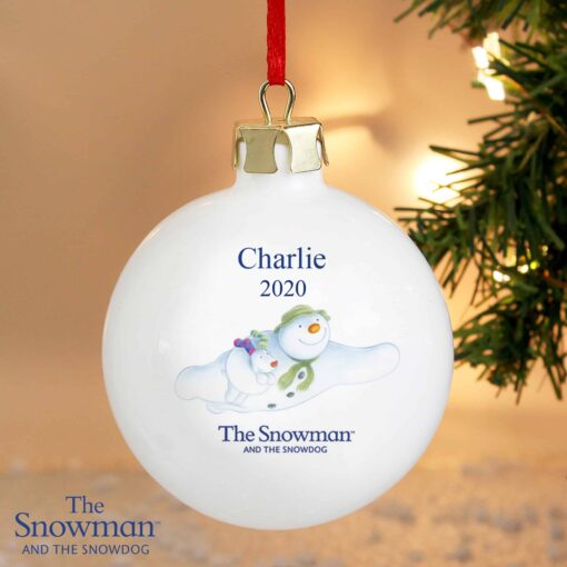 (product) Personalised The Snowman and the Snowdog Flying Bauble