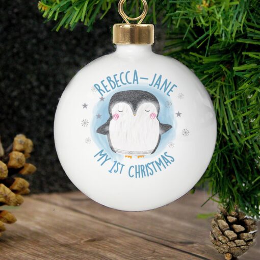 (product) Personalised 1st Christmas Penguin Bauble