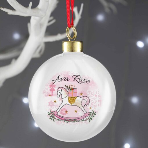 (product) Personalised Pink Rocking Horse Bauble