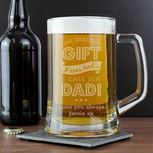 (product) Personalised Greatest Dad Glass Pint Stern Tankard