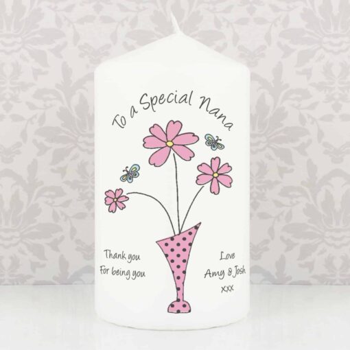 (product) Personalised Flower in Vase Message Pillar Candle