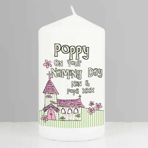(product) Personalised Pink Church Pillar Candle