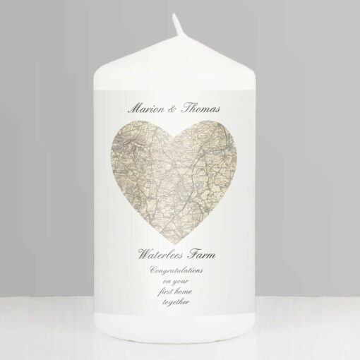 (product) Personalised 1896 - 1904 Revised New Heart Map Pillar Candle