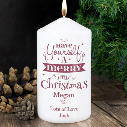 (product) Personalised Merry Little Christmas Pillar Candle