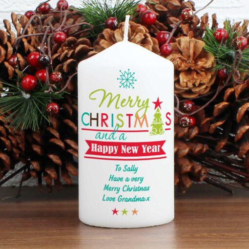(product) Personalised Bright Christmas Pillar Candle
