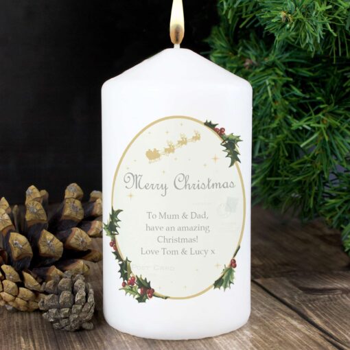 (product) Personalised Traditional Christmas Pillar Candle