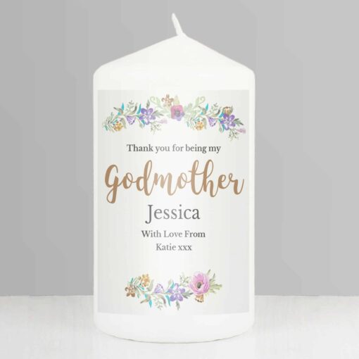 (product) Personalised Godmother 'Floral Watercolour' Pillar Candle