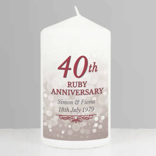 (product) Personalised 40th Ruby Anniversary Pillar Candle