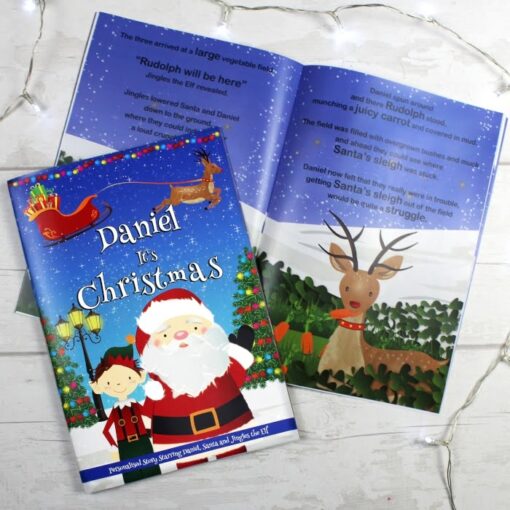 (product) Personalised Boys "It's Christmas" Story Book, Featuring Santa and his Elf Jingles