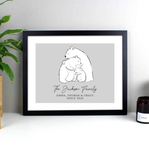(product) Personalised Polar Bear Family Black Framed Print