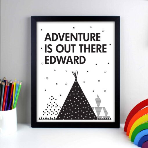 (product) Personalised Adventure Is Out There Black Framed Print