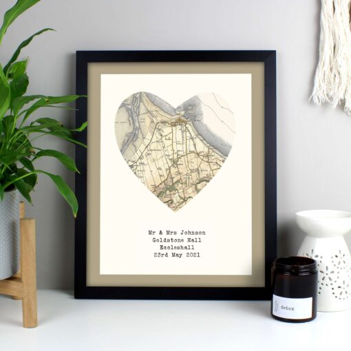 (product) Personalised 1896 - 1904 Revised Map Heart Black Framed Print