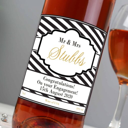 (product) Personalised Art Deco Striped Rose Wine