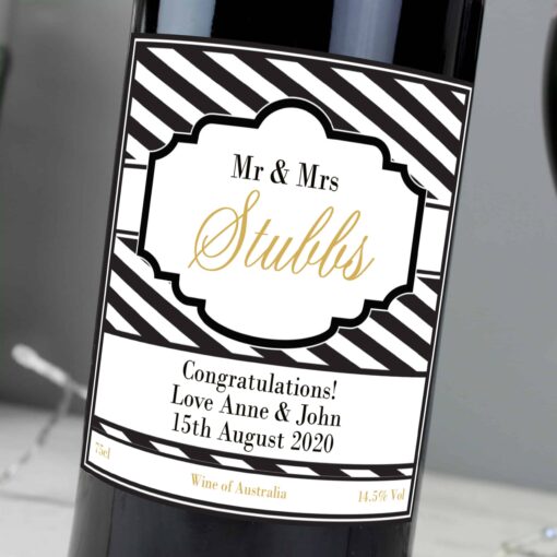 (product) Personalised Art Deco Striped Red Wine