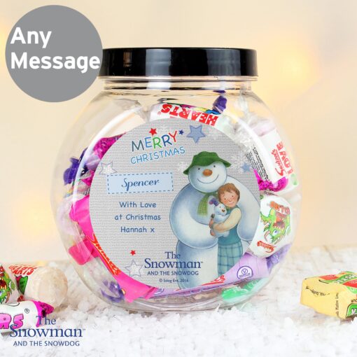 (product) Personalised The Snowman and the Snowdog Blue Sweet Jar