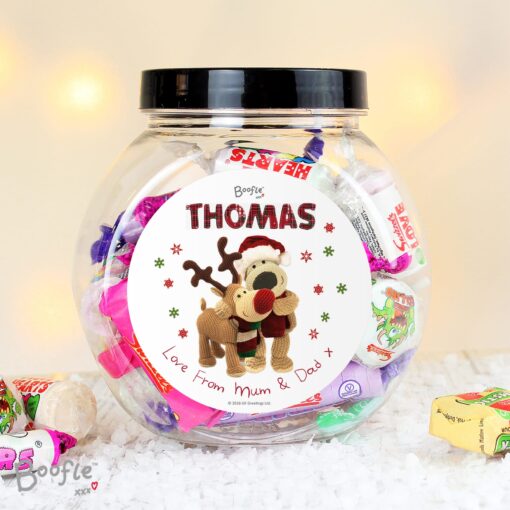 (product) Personalised Boofle Christmas Reindeer Sweet Jar