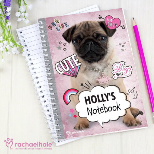 (product) Personalised Rachael Hale Doodle Pug A5 Notebook