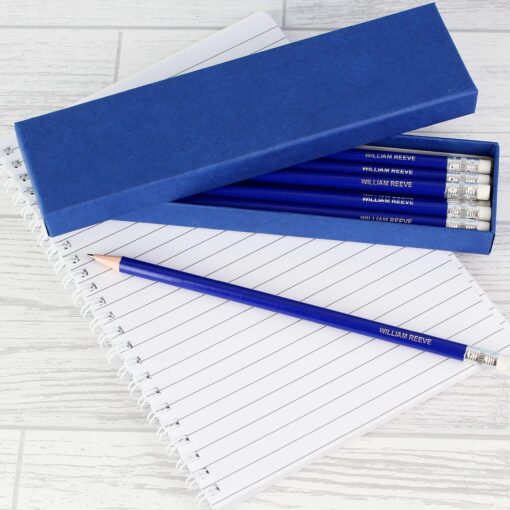 (product) Personalised Box of 12 Blue HB Pencils